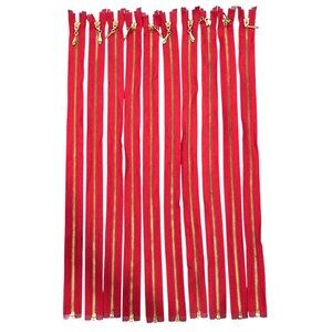 SET of 10 Gold & Tango Red Brass Separating Bottom Jacket Zipper - Sewing Coats